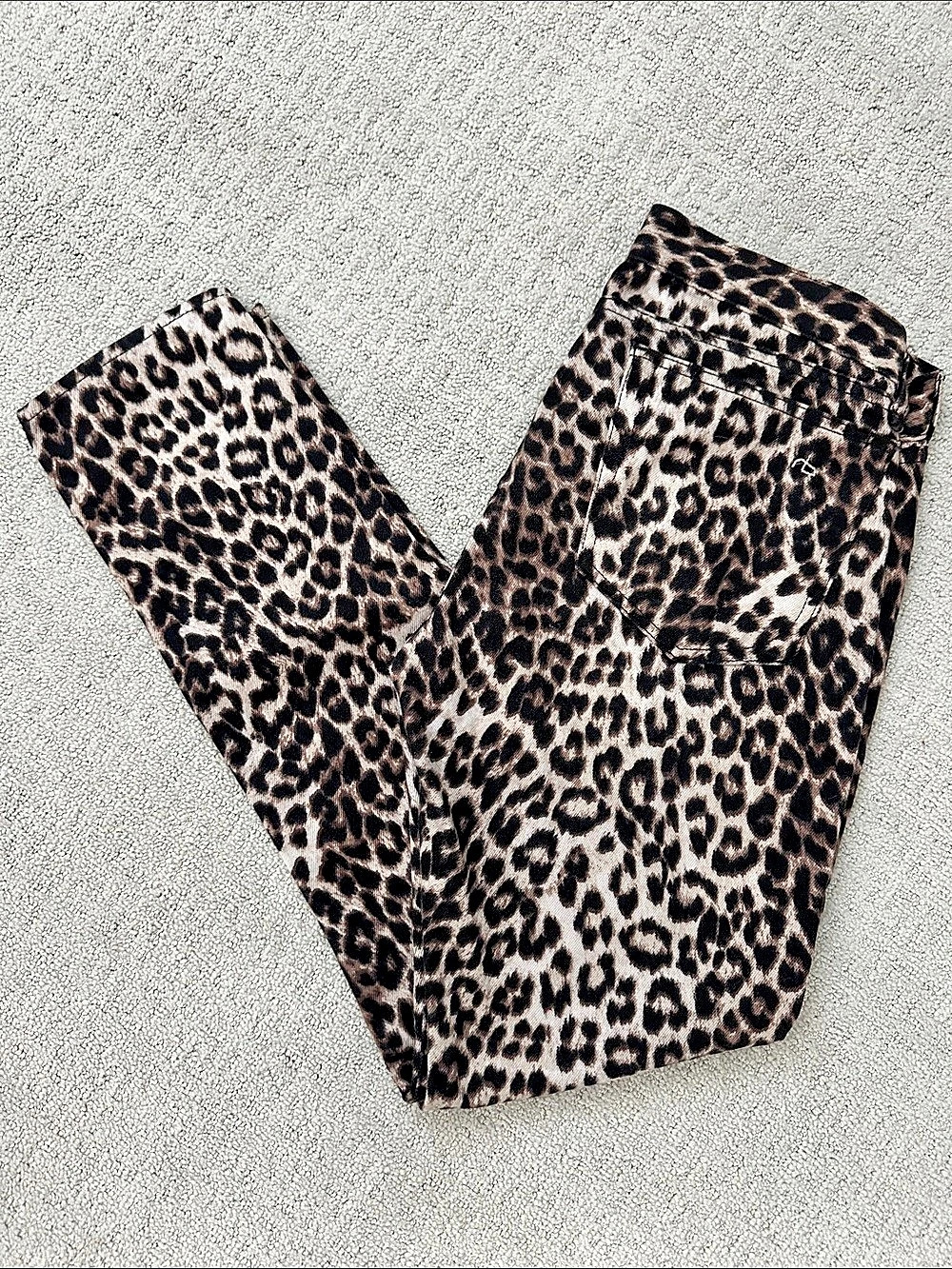 Boyfriend Denim Snow Leopard Print Skinny Jeans Waist 26